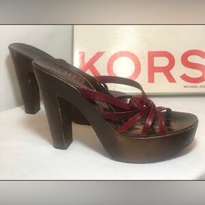 KORS Michael Kors Red Leather Platform‎ Sandals Size 8
